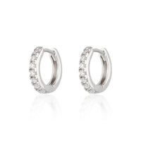 Huggie Earrings with Clear Stones | Rhodium Plated Sterling Silver