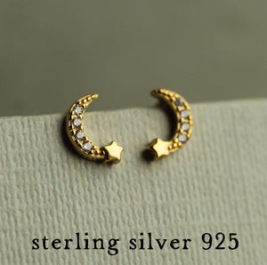 Moon Stud Earrings, Gold Vermeil