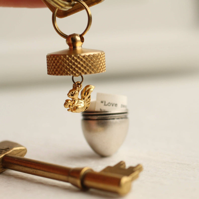 Acorn Keyring with Hidden Squirrel and Blank Message Paper