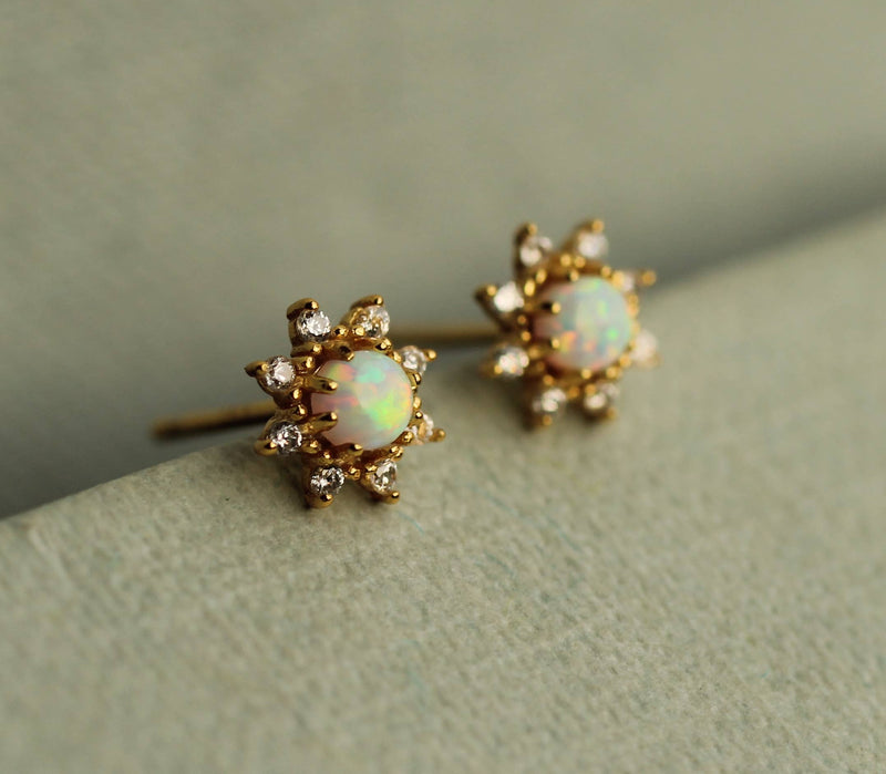 Opal Flower Stud Earrings