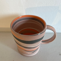 Polished Porcelain Cup Pink, Orange and Black Swirls