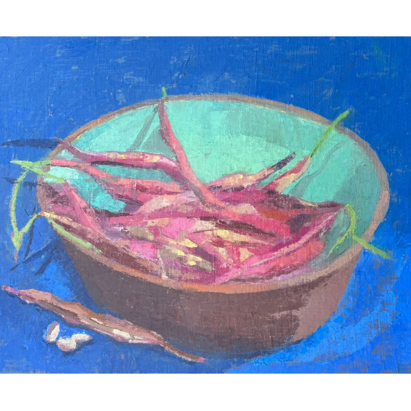 'Borlotti Beans On Blue' Oil Painting, Framed