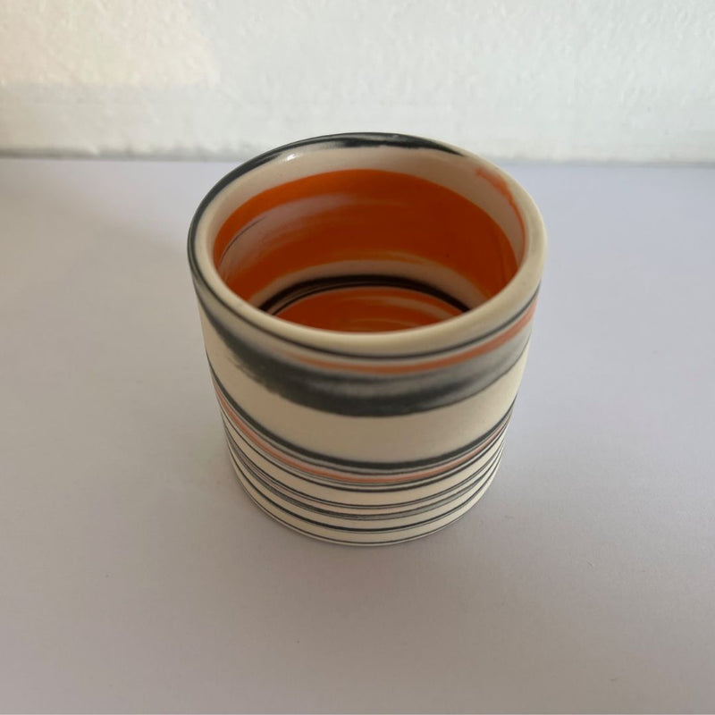 Polished Egg Cup With Grey, White And Orange Swirls