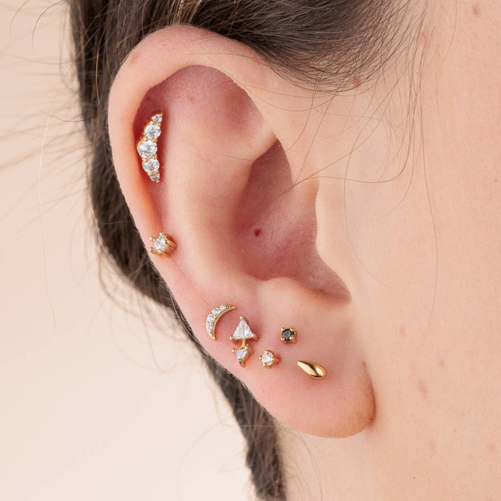 Helix Curve Sparkling Single Flat Back Earring | Rhodium Plated Sterling Silver