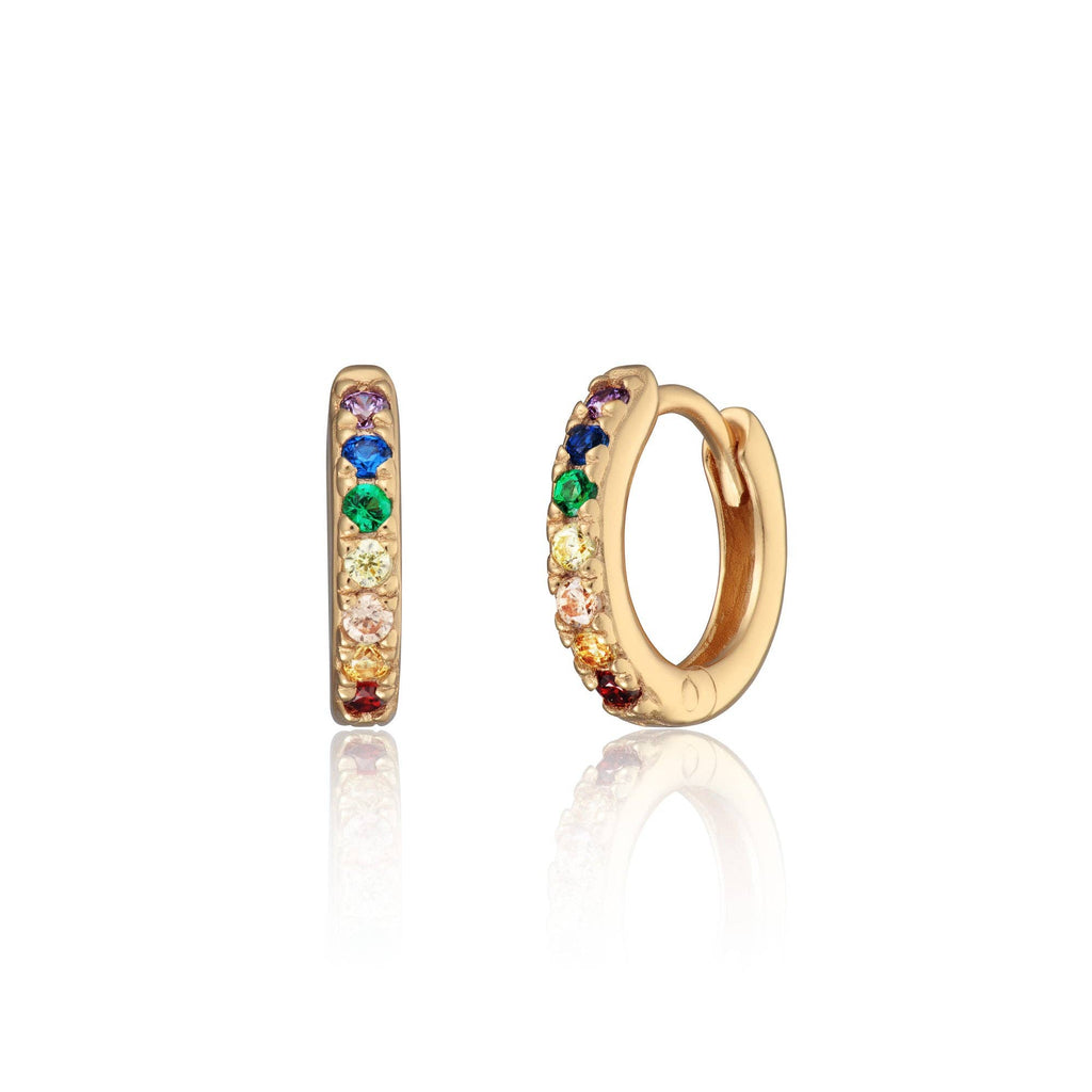 Huggie Earrings with Rainbow Stones | 18k Gold Plated Sterling Silver