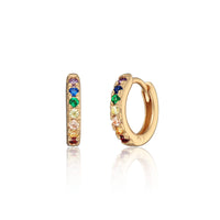 Huggie Earrings with Rainbow Stones | 18k Gold Plated Sterling Silver