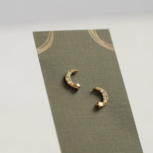 Moon Stud Earrings, Gold Vermeil