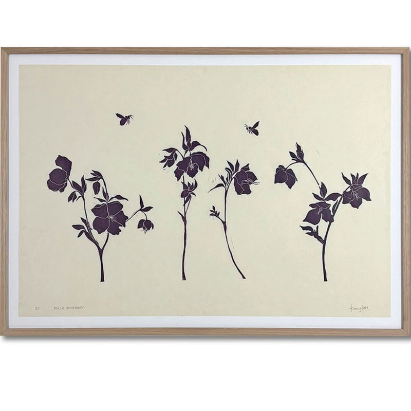 Hellebores And Insects, Linocut On Japanese Papaer