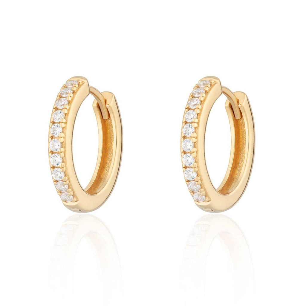 Large Huggie Earrings with Clear Stones | 18k Gold Plated Sterling Silver