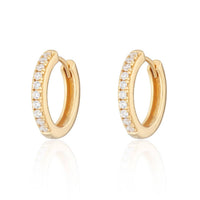 Large Huggie Earrings with Clear Stones | 18k Gold Plated Sterling Silver