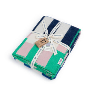 Studie Cobalt//Navy/Pink/Green Wool Throw Blanket