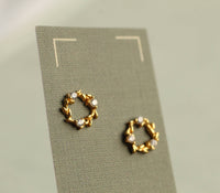 Wreath Circle Stud Earrings, Gold Plate