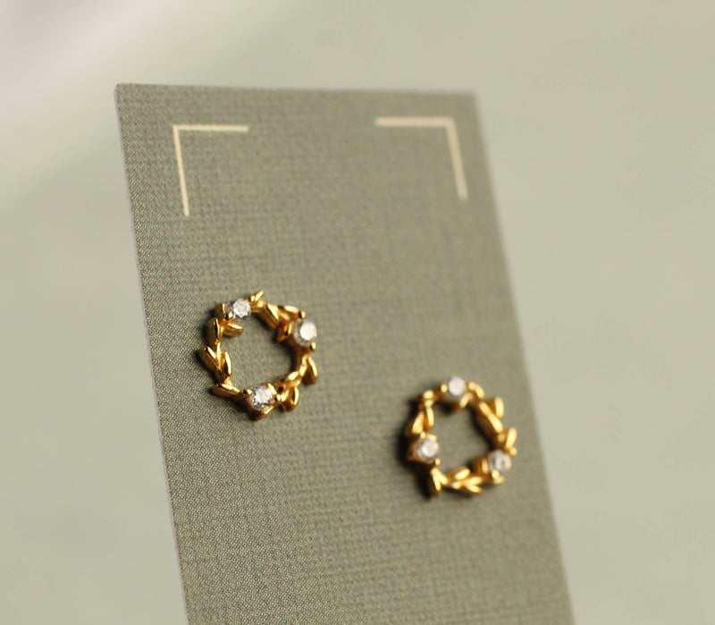 Wreath Circle Stud Earrings, Gold Plate