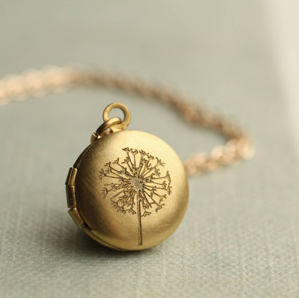 Tiny Round Dandelion Engraved Locket