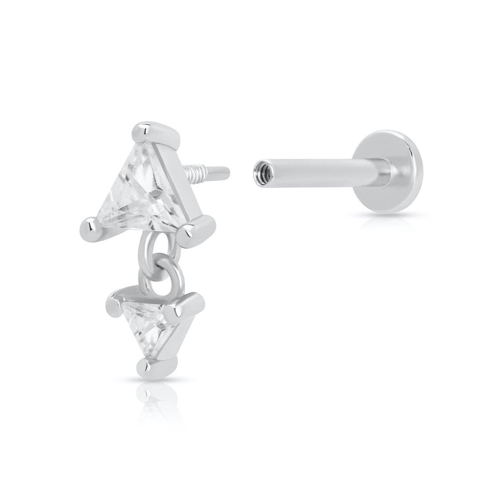 Diamond Drop Single Flat Back Earring | Rhodium Plated Sterling Silver