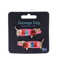 Set Of Two Glitter Hair Clips | Sausage Dog