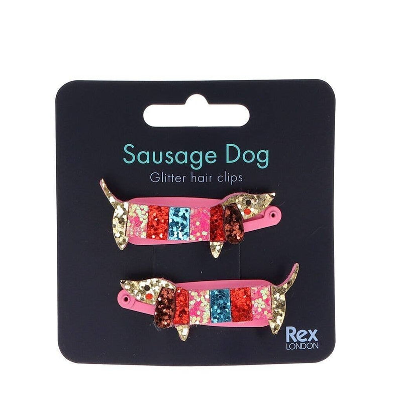 Set Of Two Glitter Hair Clips | Sausage Dog