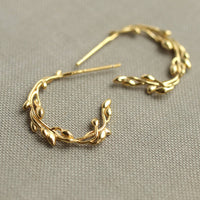 Olive Branch Hoop Earrings, Gold Plate