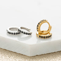 Huggie Earrings With Black Stones | 18k Gold Plated Sterling Silver