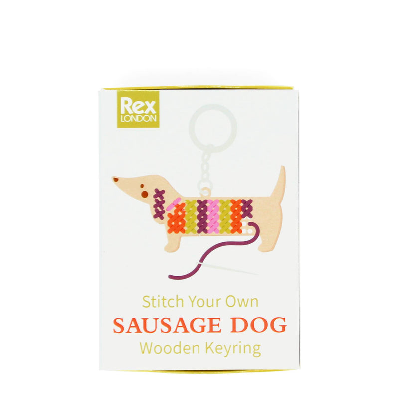 Stitch your own wooden keyring | Sausage Dog
