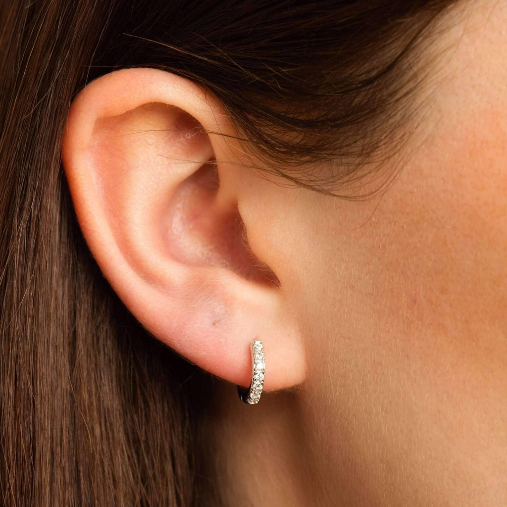 Huggie Earrings with Clear Stones | Rhodium Plated Sterling Silver