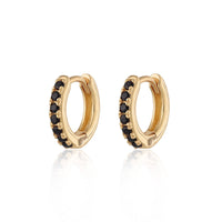Huggie Earrings With Black Stones | 18k Gold Plated Sterling Silver