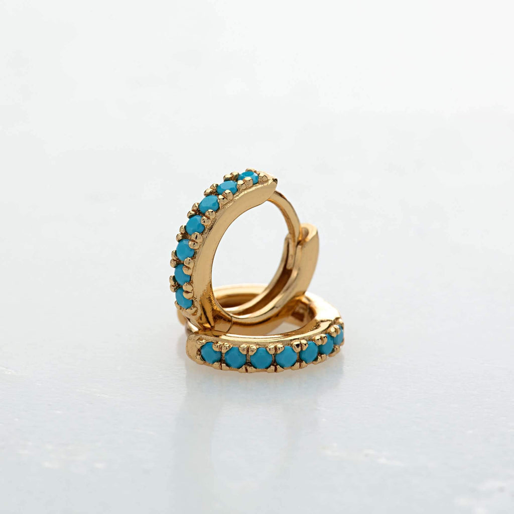 Huggie Earrings With Turquoise Stones | 18k Gold Plated Sterling Silver