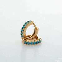 Huggie Earrings With Turquoise Stones | 18k Gold Plated Sterling Silver