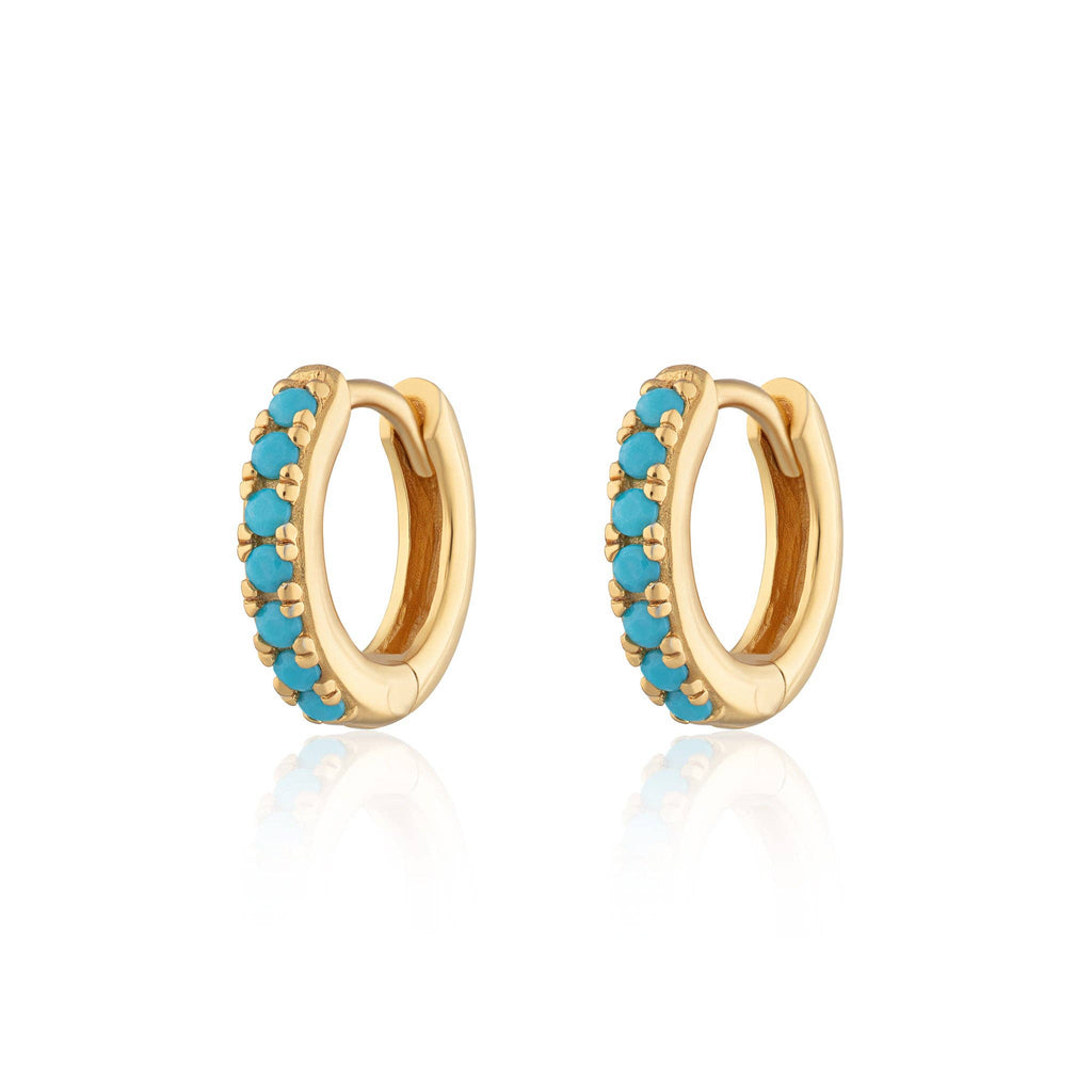 Huggie Earrings With Turquoise Stones | 18k Gold Plated Sterling Silver