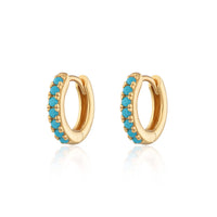 Huggie Earrings With Turquoise Stones | 18k Gold Plated Sterling Silver