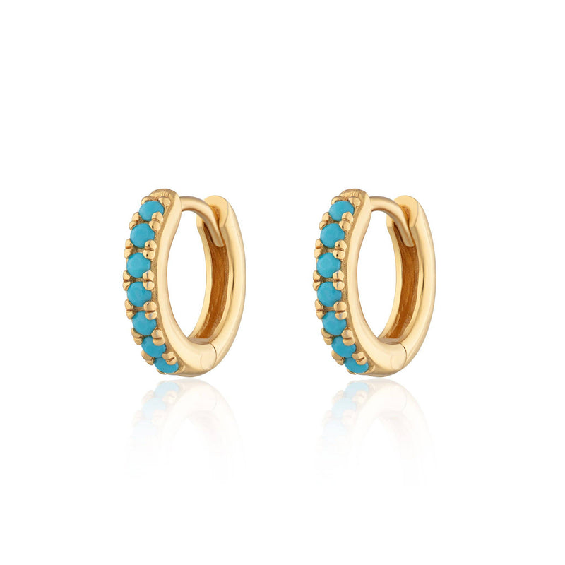 Huggie Earrings With Turquoise Stones | 18k Gold Plated Sterling Silver
