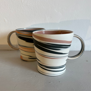 Polished Porcelain Cup With Black And Pink Swirls