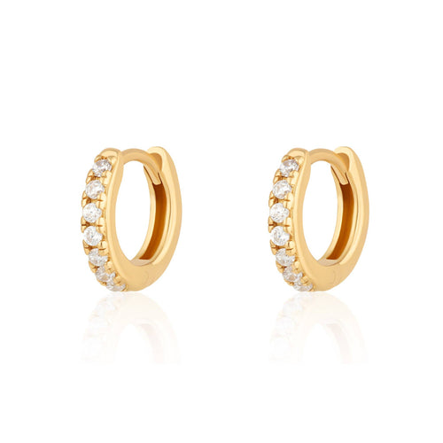 Huggie Earrings with Clear Stones | 18k Gold Plated Sterling Silver