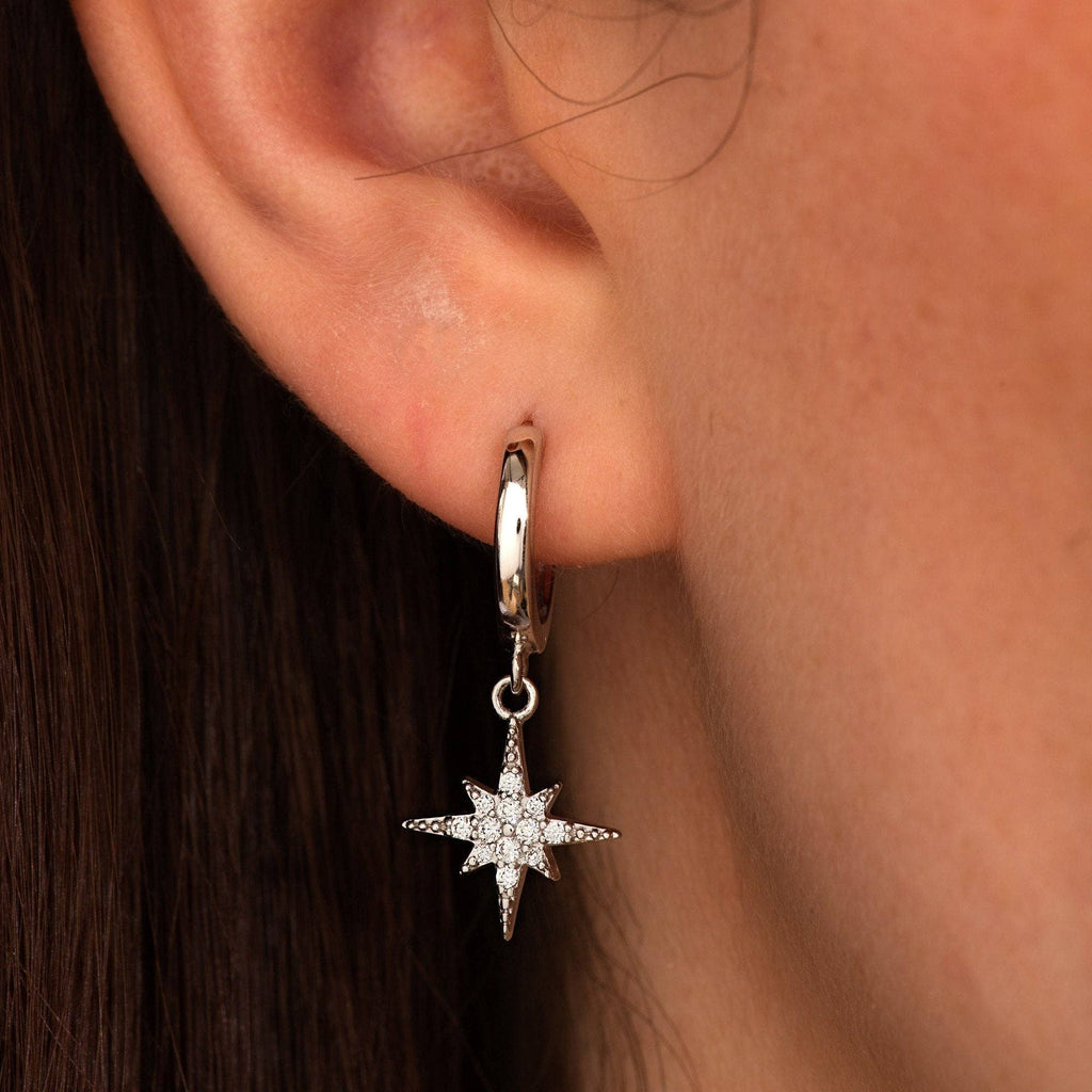 Starburst Hoop Earrings | Rhodium Plated Sterling Silver