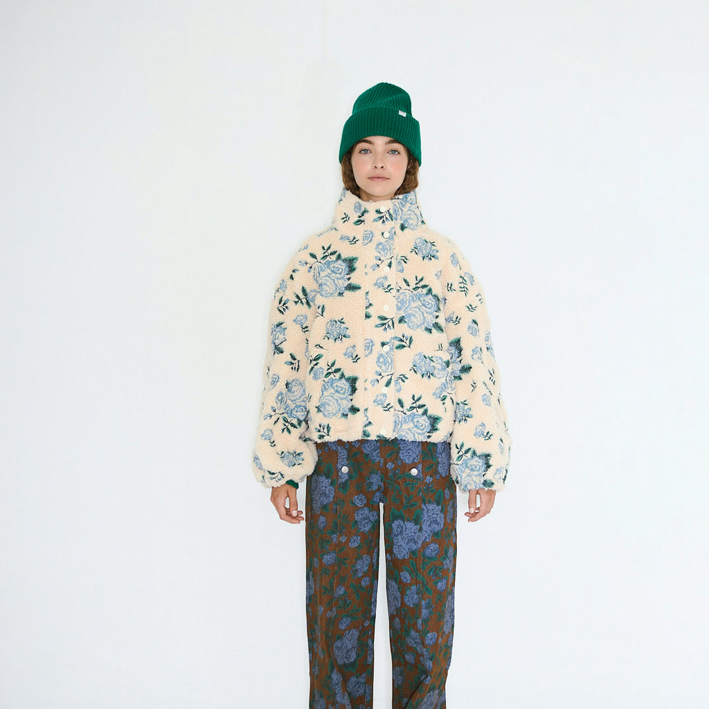 Vanilla Roses Print Sherpa Jacket
