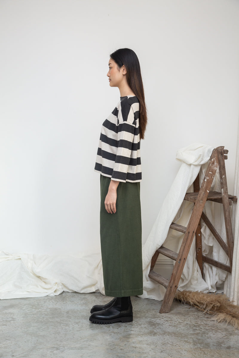 Leia-Sue Striped Top- Charcoal and Ecru Marl