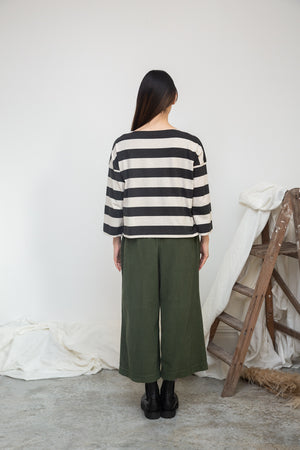 Leia-Sue Striped Top- Charcoal and Ecru Marl