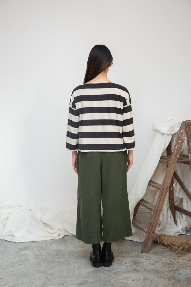 Leia-Sue Striped Top- Charcoal and Ecru Marl