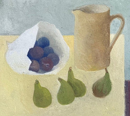 'Plums In A Paper Bag', Gouache On Board, Framed
