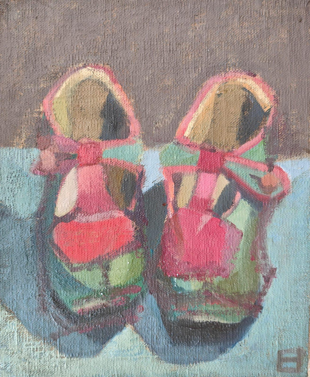 'Antique Child's Shoes', Oil Painting, Framed