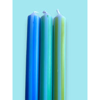 Blue Pinstripes Dip Dye Dinner Candles Trio