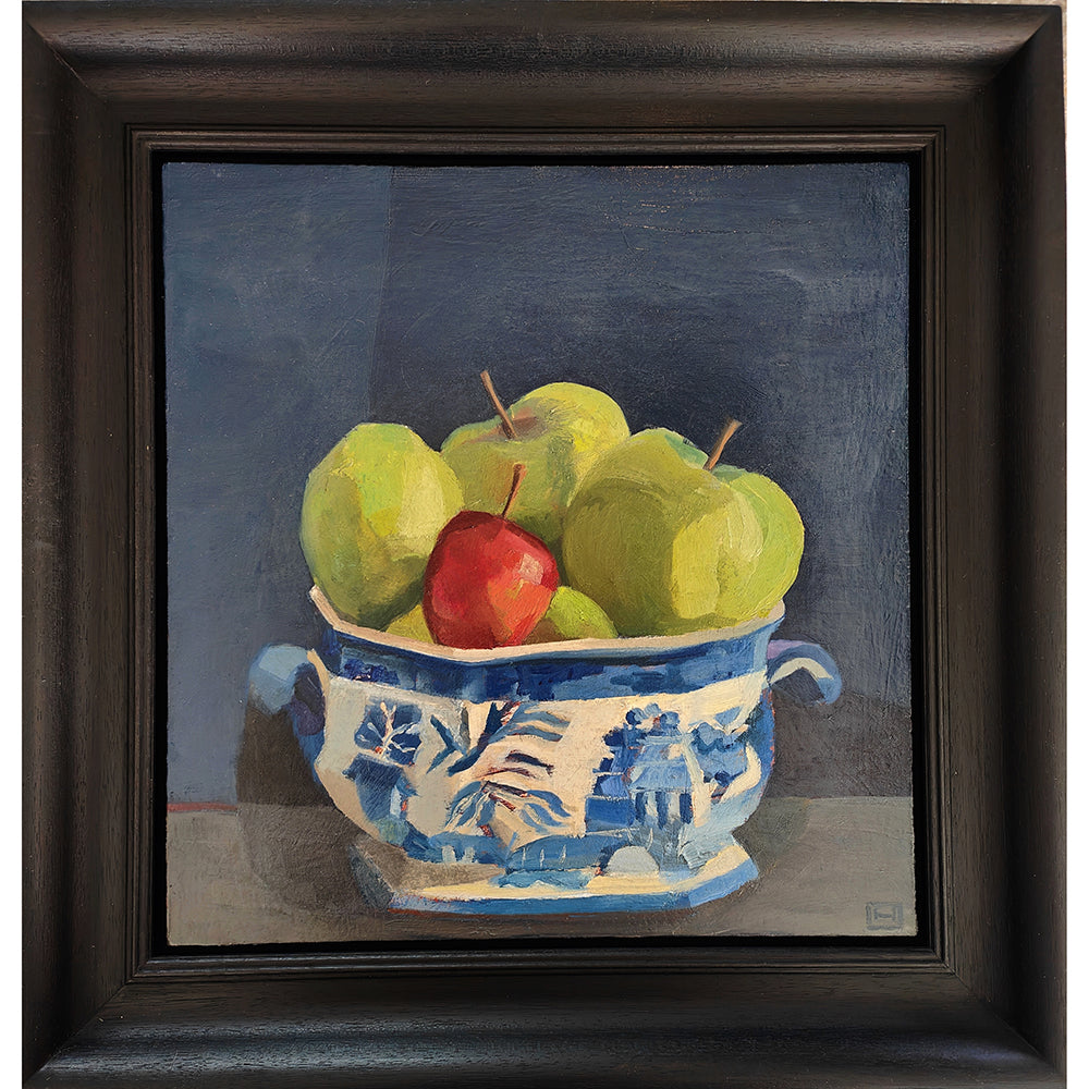 'Bramley Apples in Willow Pattern' Oil Painting, Framed