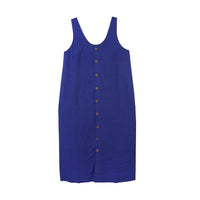 Button Front Linen Shift Dress - Cobalt