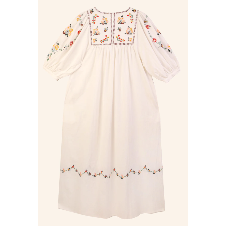 Crocus Dress with Multi Coloured Embroidery