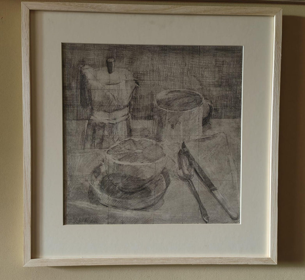 'Coffee and Grapefruit', Graphite on Paper, Framed