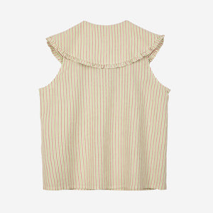 Oversized Collar Sleeveless Blouse- Striped