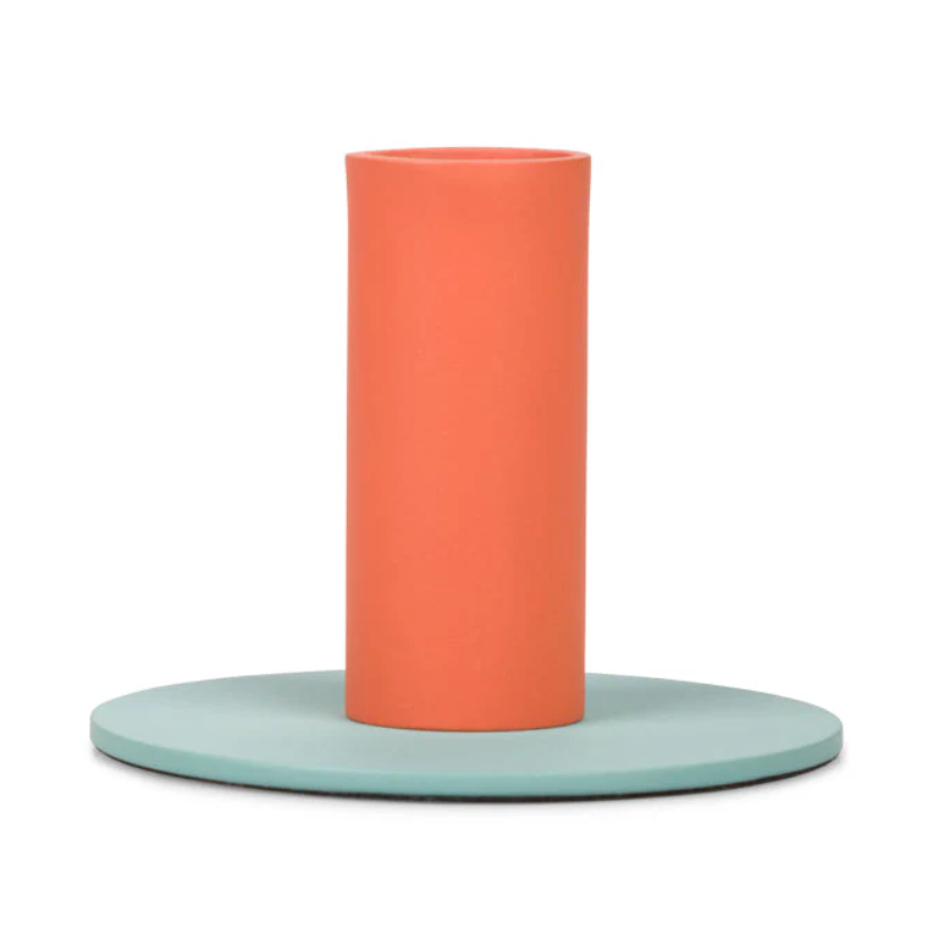 Tall Opaline and Marigold Metal Candleholder