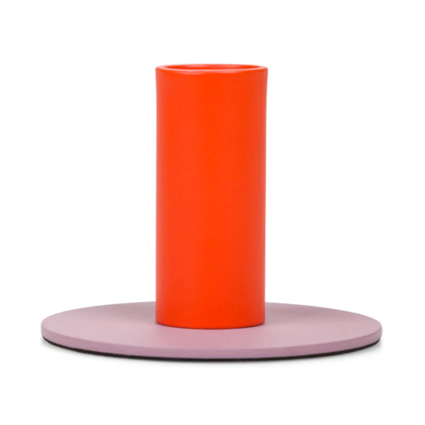 Tall Orange and Pink Metal Candleholder