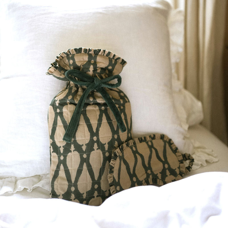 Indian Teal Blockprint Hot Water Bottle