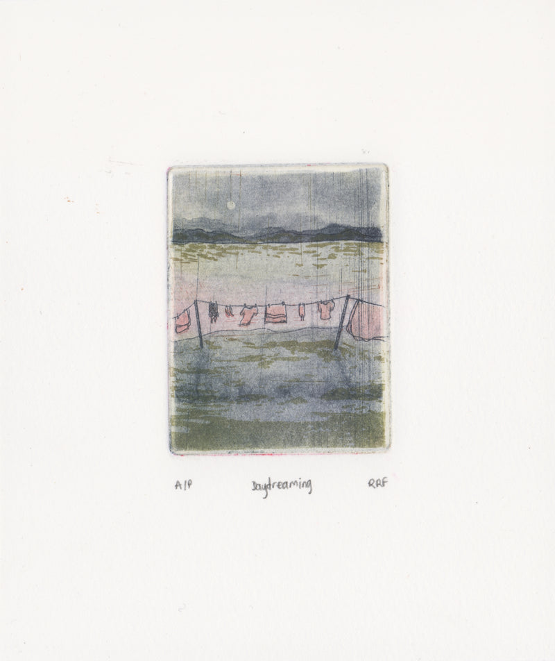 'Daydreaming' Etching, Framed